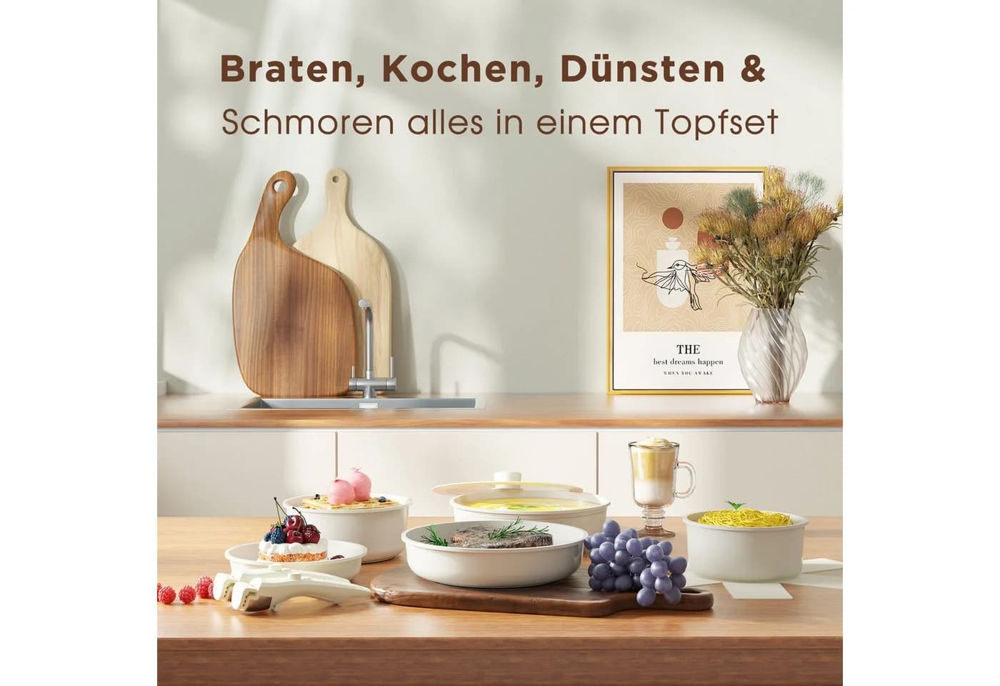 SUNCOK 19-teiliges Topf-Set mit Keramik-Beschichtung und abnehmbaren Griffen