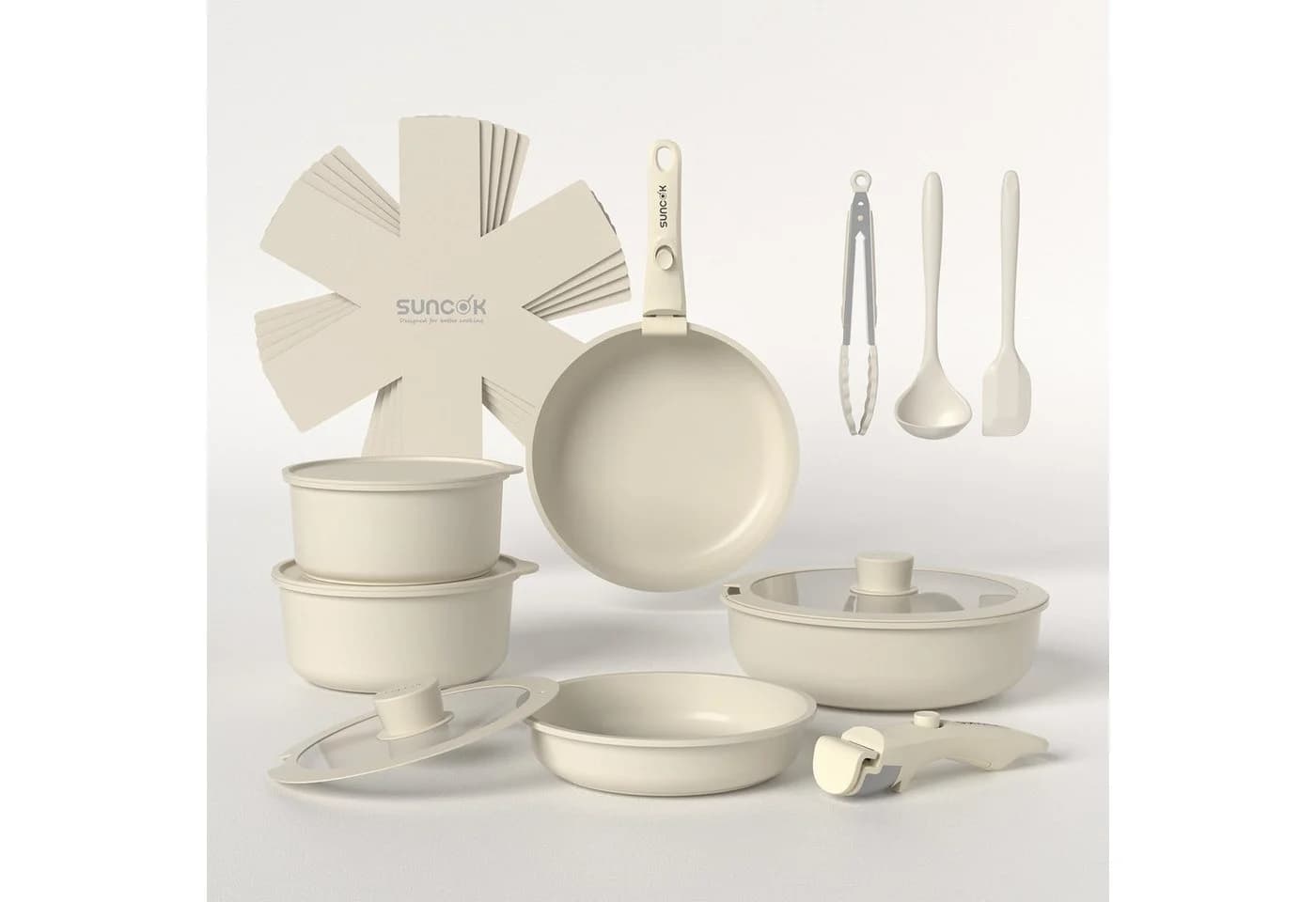 SUNCOK 19-teiliges Topf-Set mit Keramik-Beschichtung und abnehmbaren Griffen - Bild 2