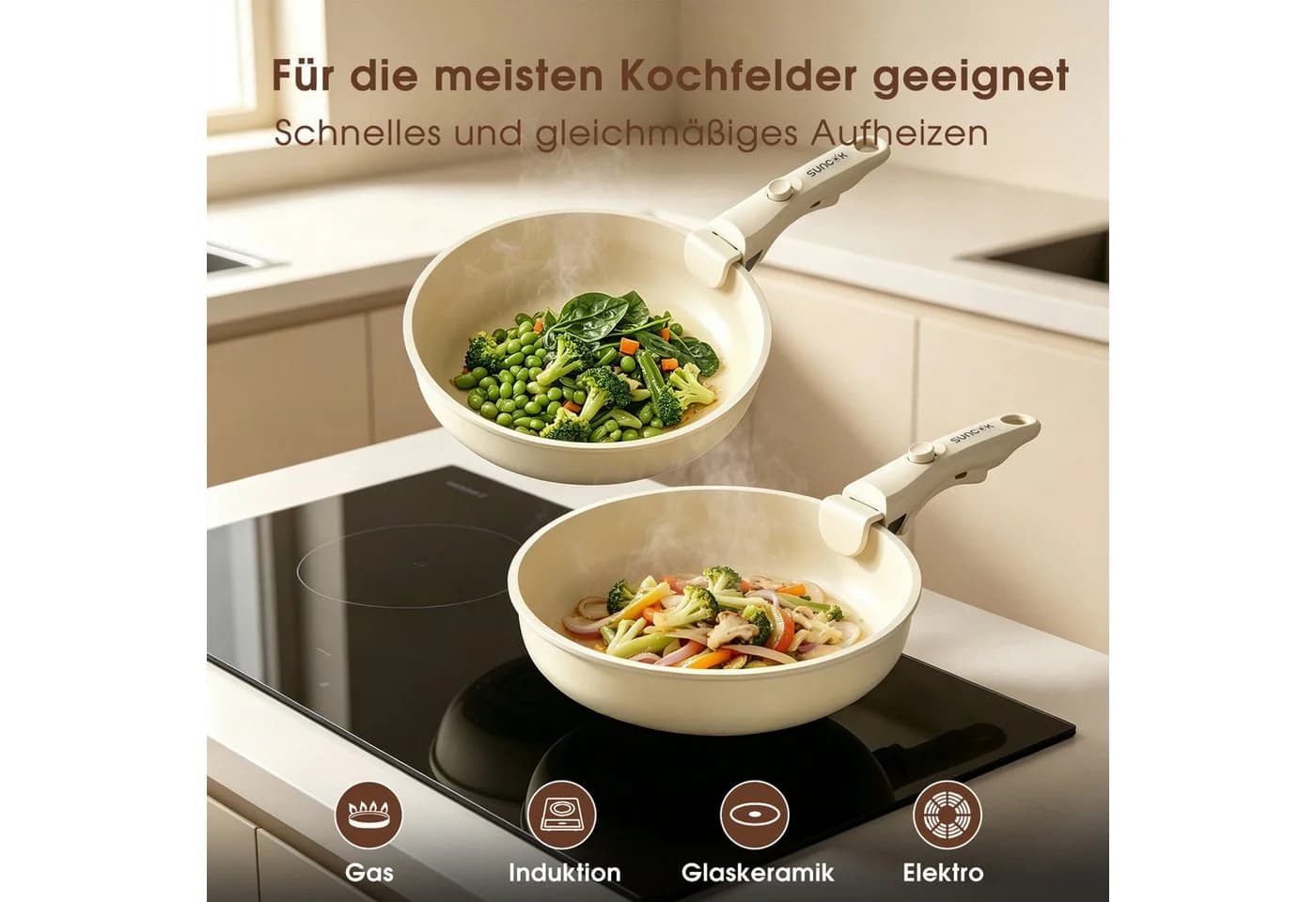 SUNCOK 19-teiliges Topf-Set mit Keramik-Beschichtung und abnehmbaren Griffen - Bild 4