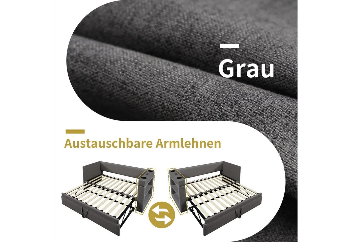 i@home Schlafsofa Polster-Schlafsofa 90x190 cm USB Ausziehbett Grau/Beige
