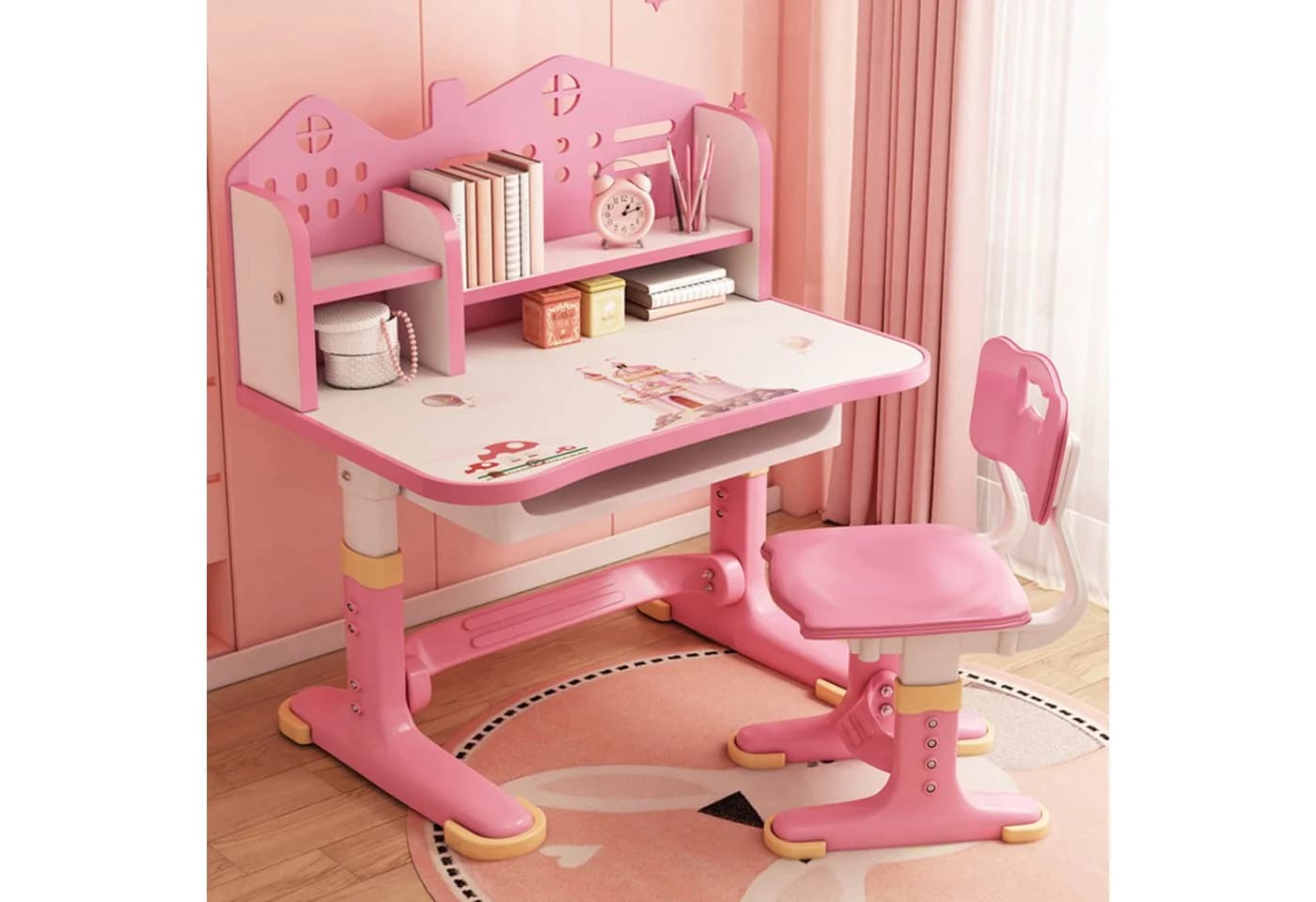 Rutaqian Kinderschreibtisch mit Stuhl Rosa Höhenverstellbar - Bild 5