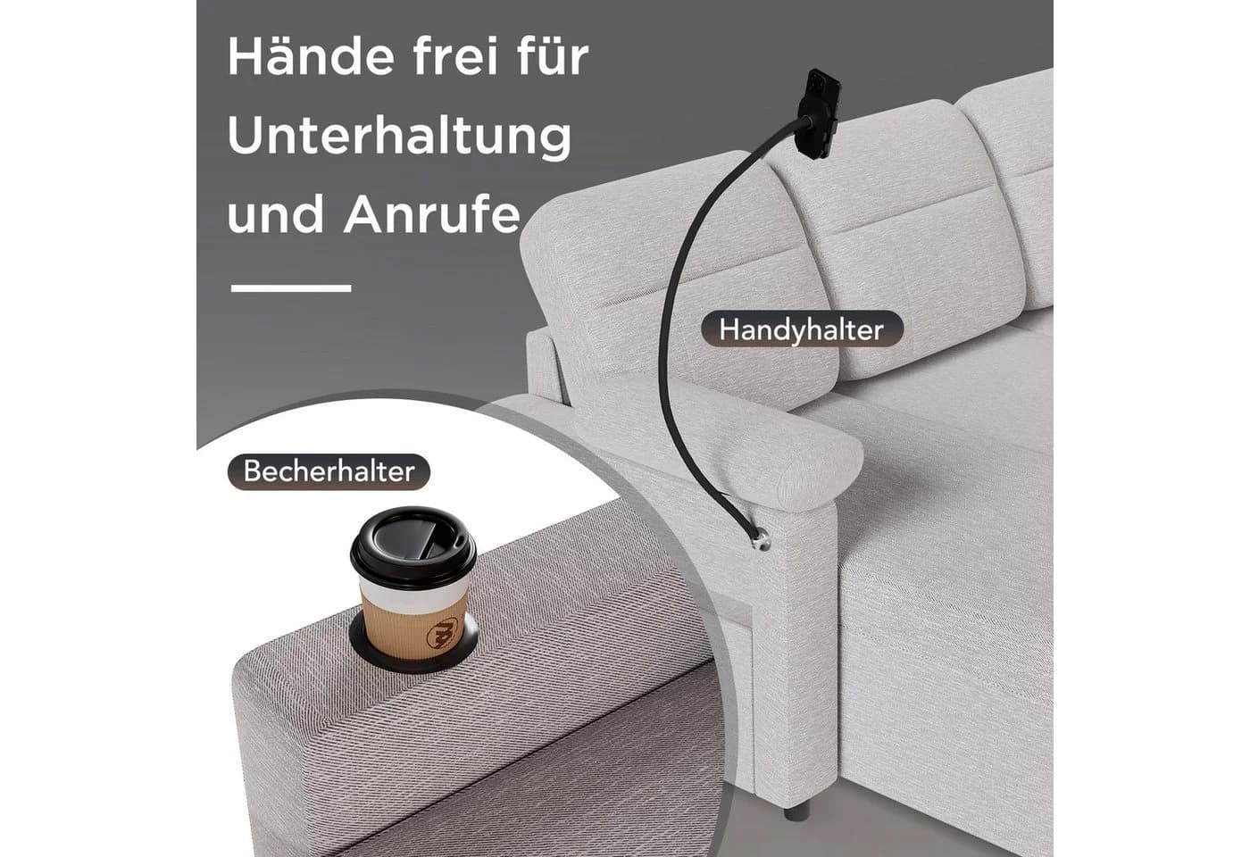 HOMAVO Ecksofa L-Form Hellgrau mit Schlaffunktion und Stauraum - Bild 3