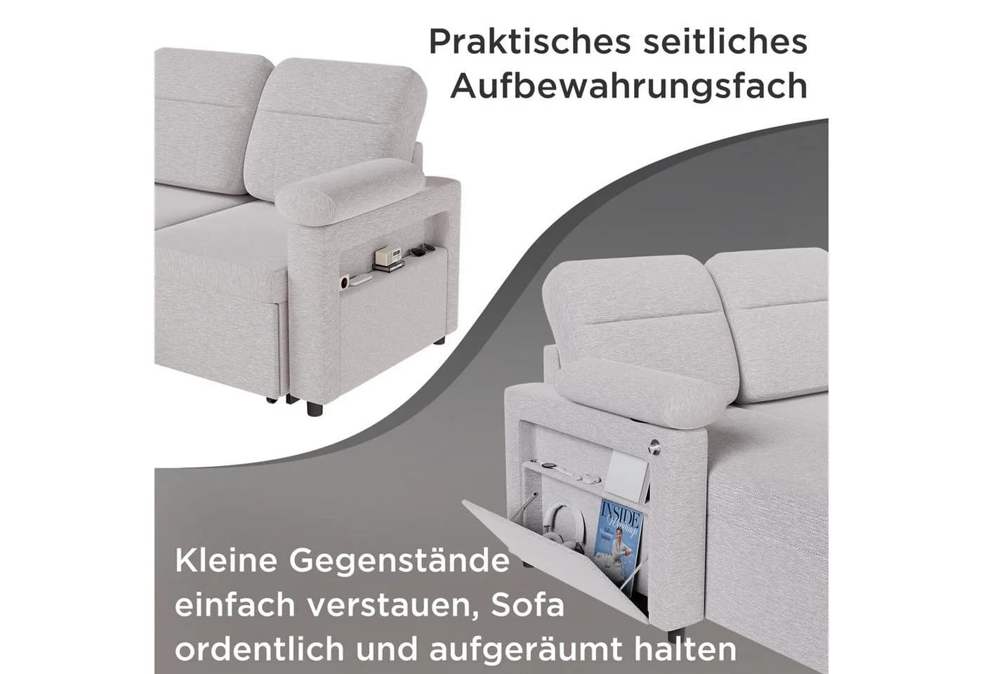 HOMAVO Ecksofa L-Form Hellgrau mit Schlaffunktion und Stauraum - Bild 4