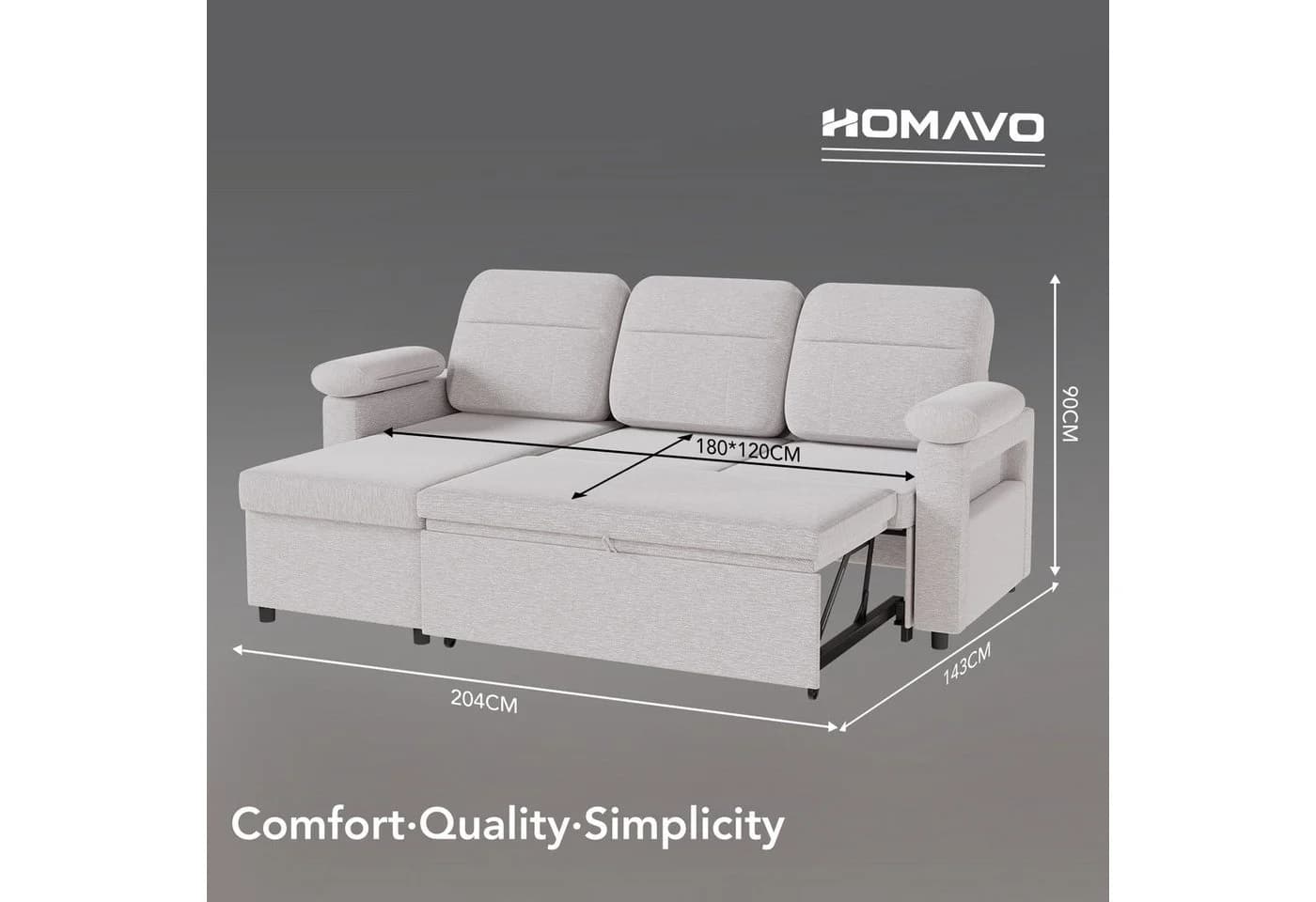 HOMAVO Ecksofa L-Form Hellgrau mit Schlaffunktion und Stauraum - Bild 5
