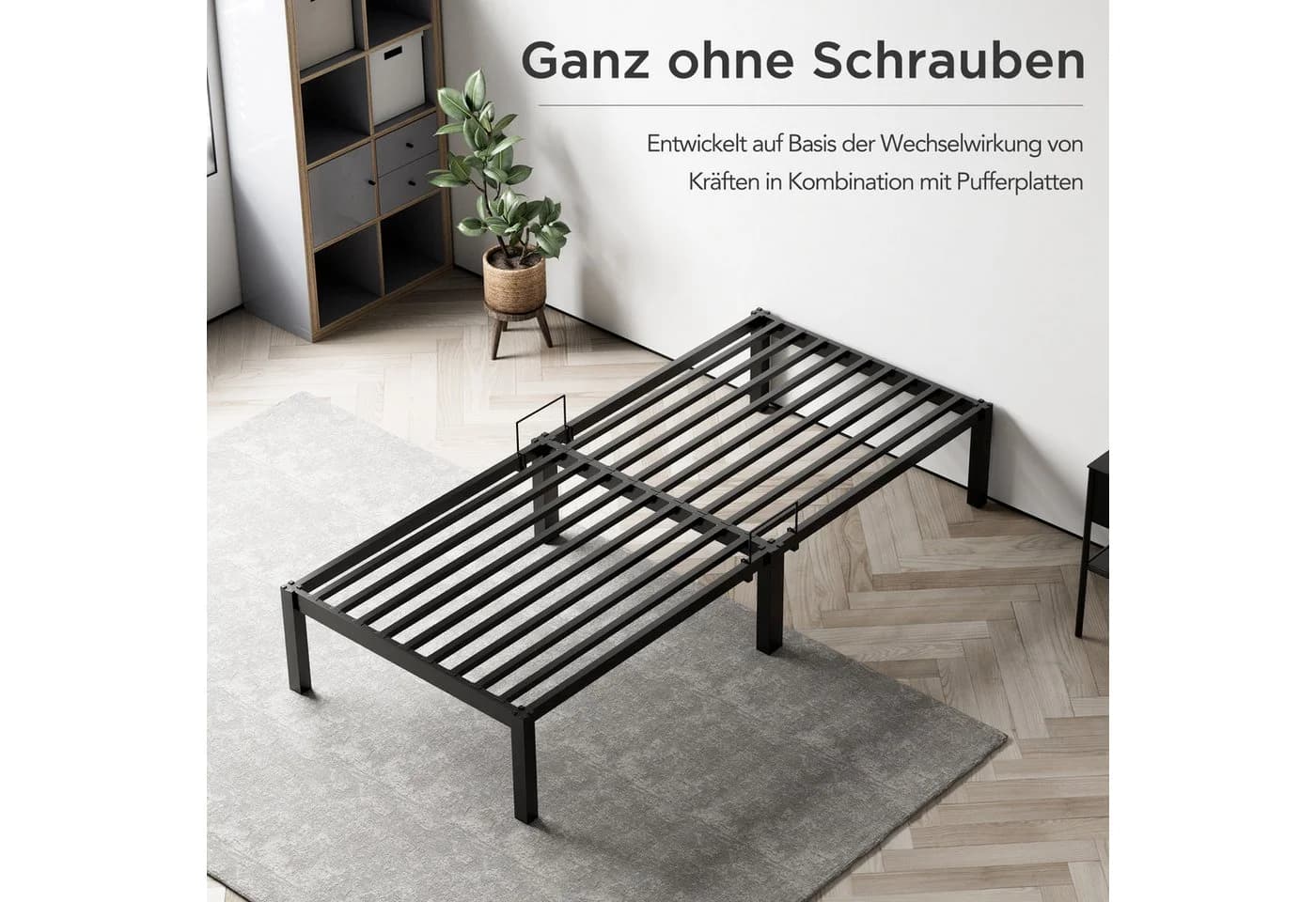 HOMAVO Bettgestell Modernes Metallbett Schwarz Schraubenlos