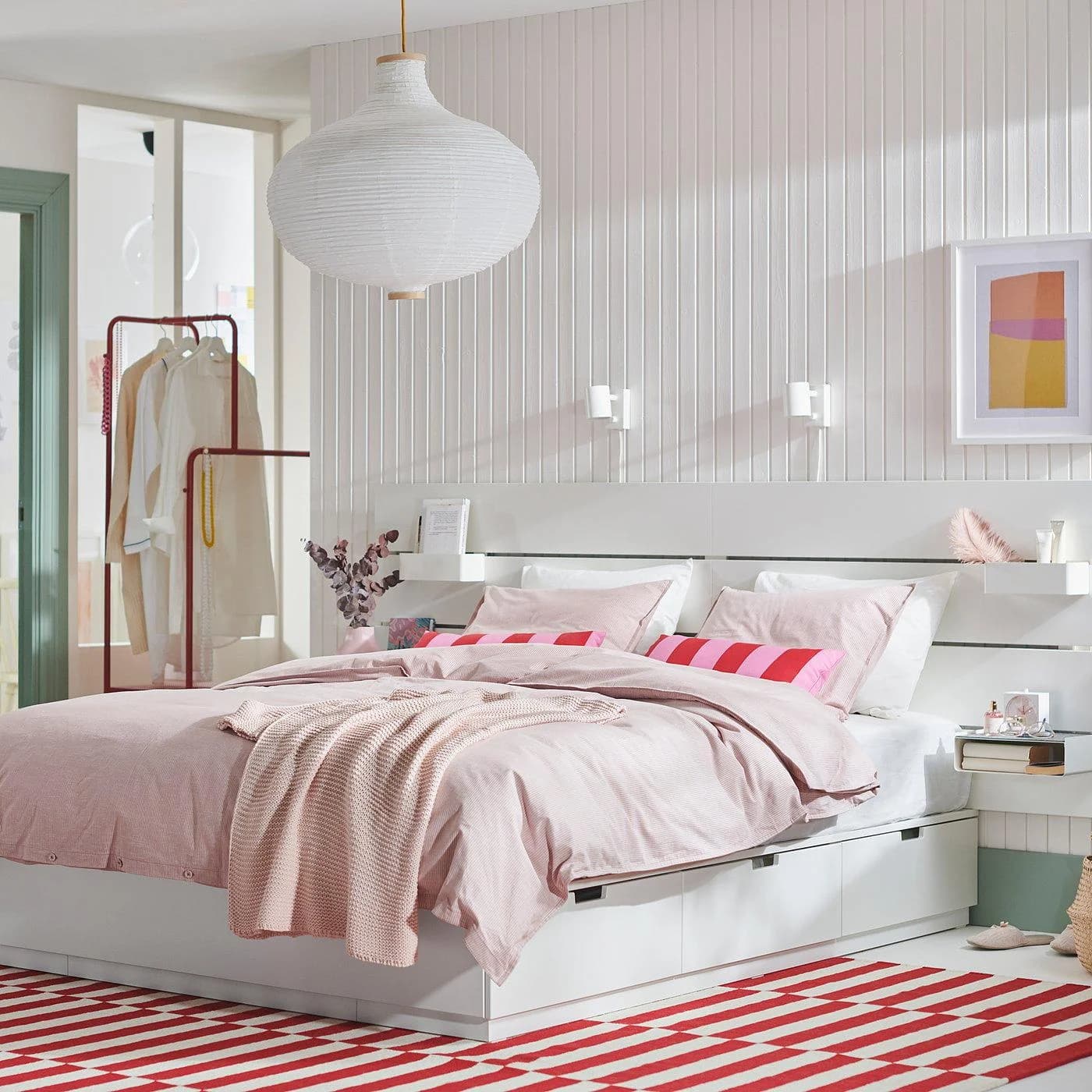 IKEA NORDLI Bettgestell mit Kopfteil und Aufb. Weiß