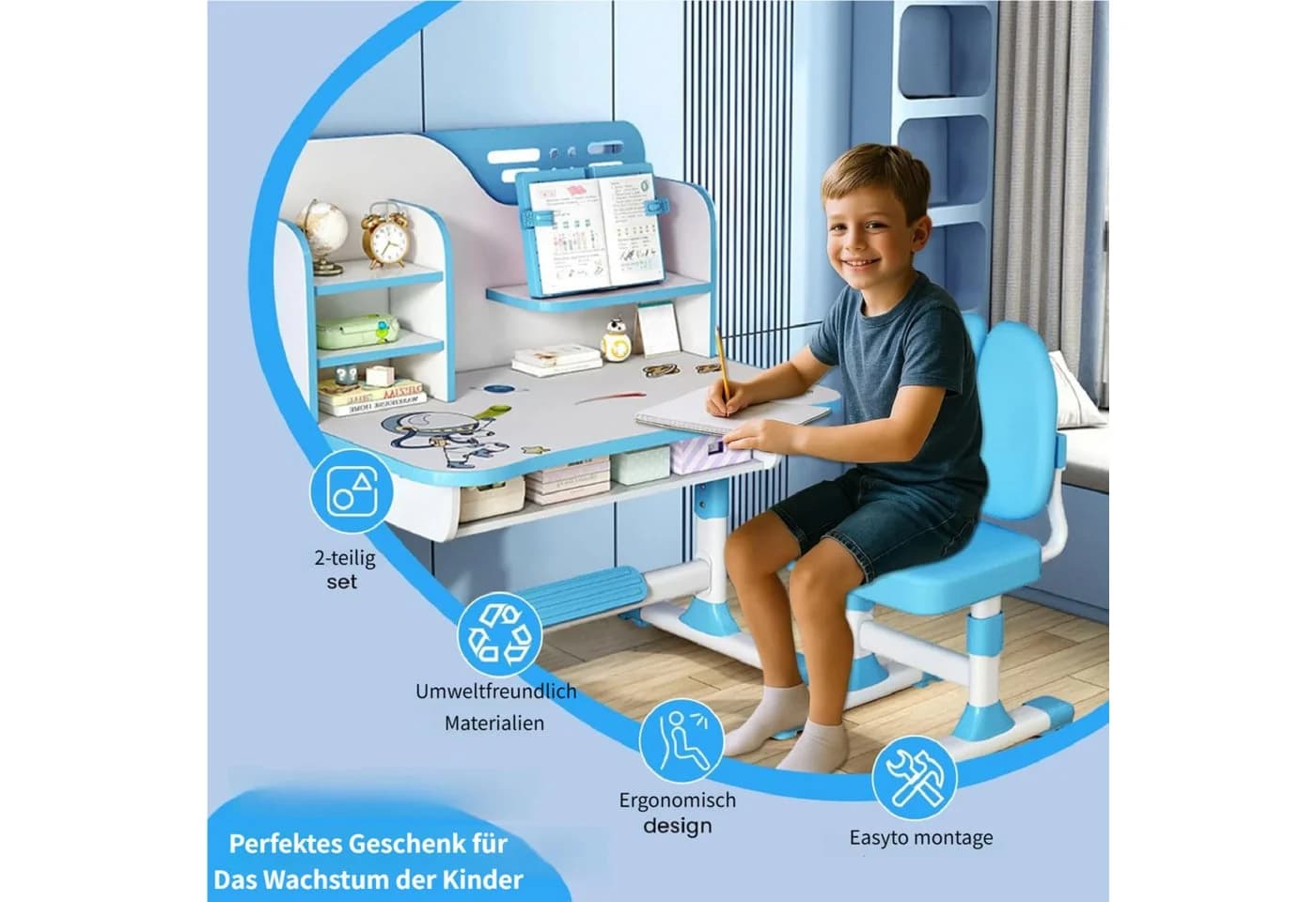 Rutaqian Kinderschreibtisch Kinderschreibtischstuhl Set für Kinder, höhenverstellbar 105 und 111 cm - Bild 3