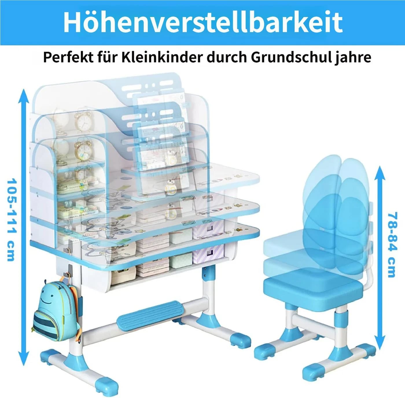 Rutaqian Kinderschreibtisch Kinderschreibtischstuhl Set für Kinder, höhenverstellbar 105 und 111 cm - Bild 5