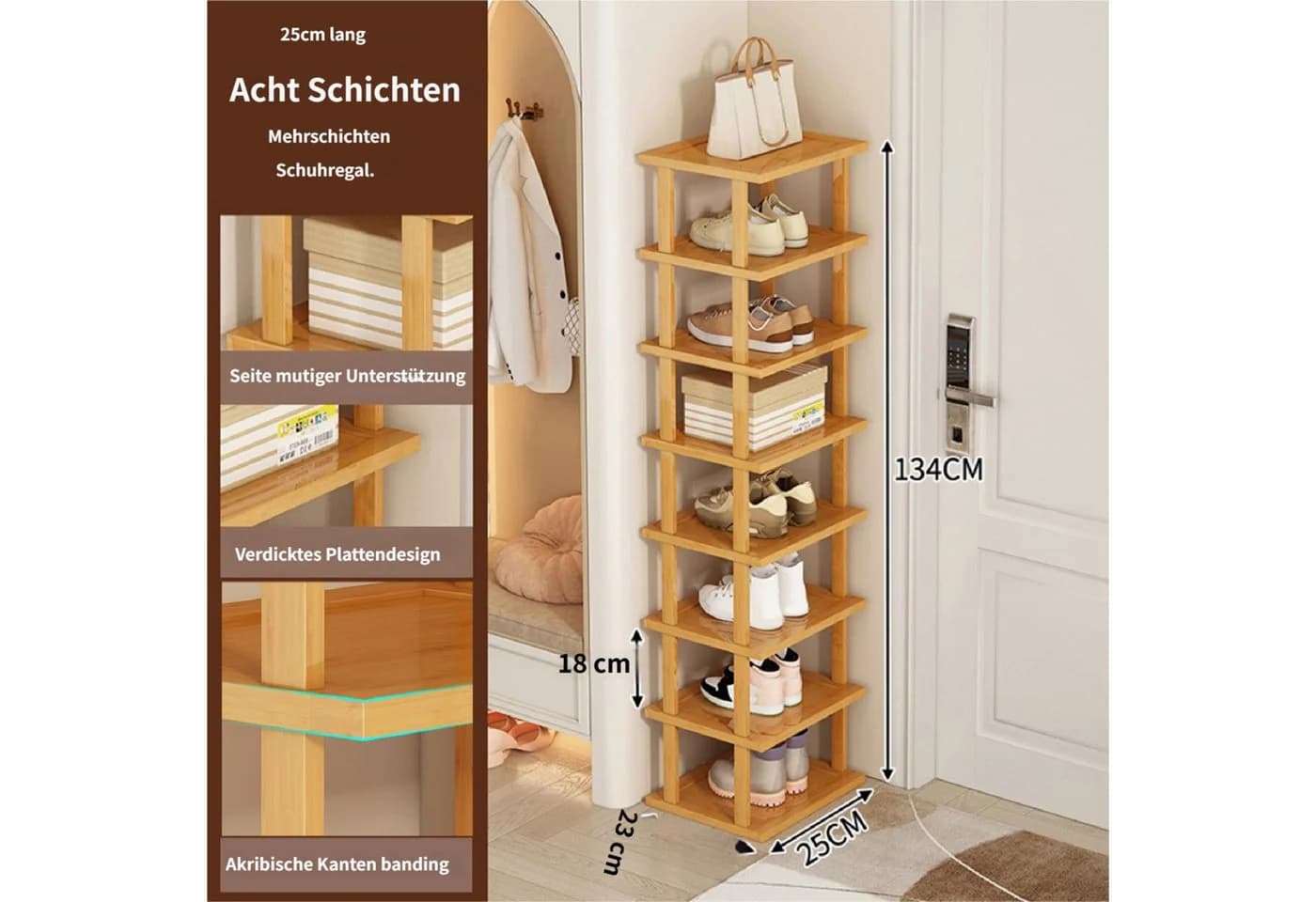Rutaqian Schuhregal Vertikales Schuhregal 5/7/8 Stöckig Holz Freistehend