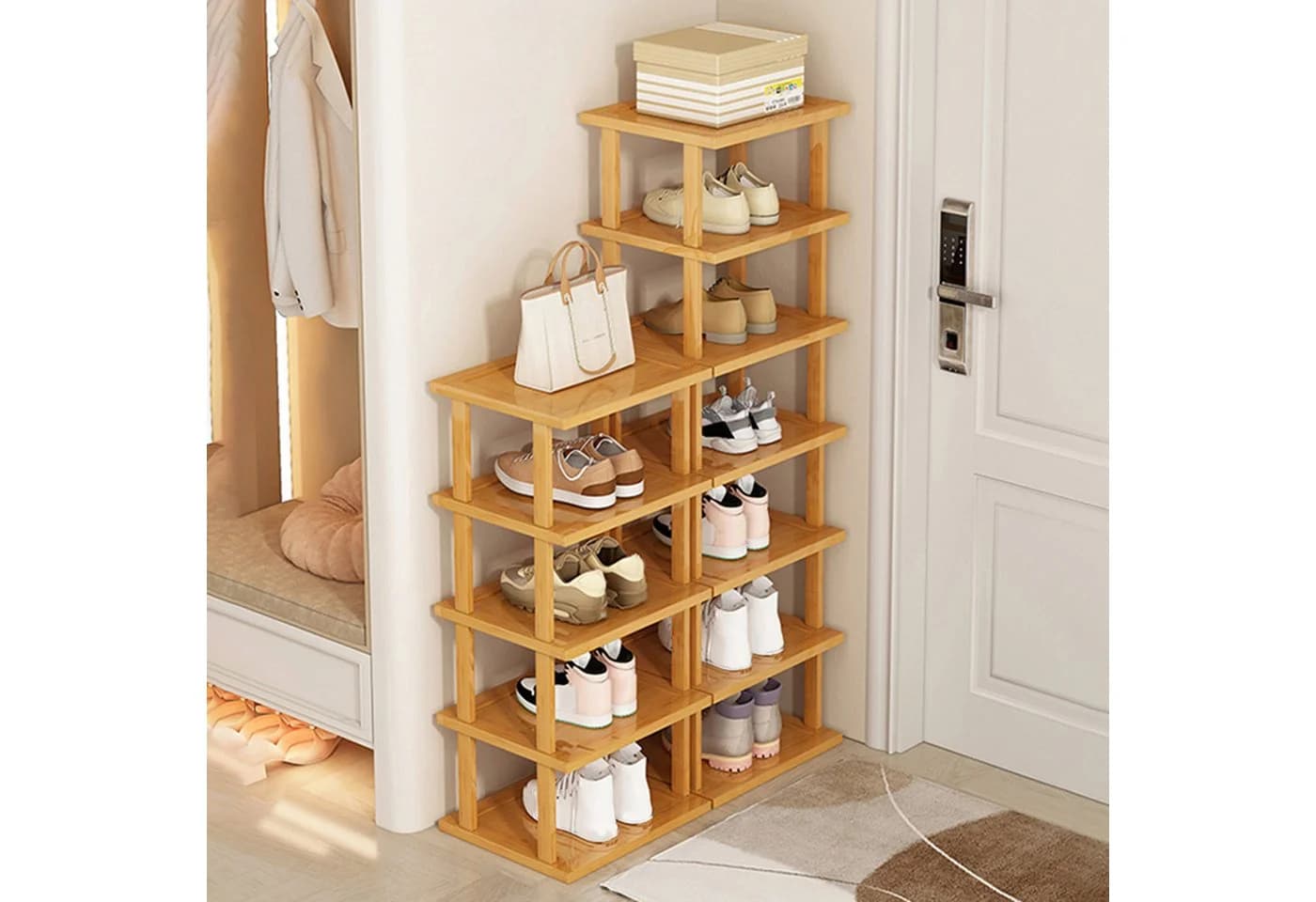 Rutaqian Schuhregal Vertikales Schuhregal 5/7/8 Stöckig Holz Freistehend - Bild 3