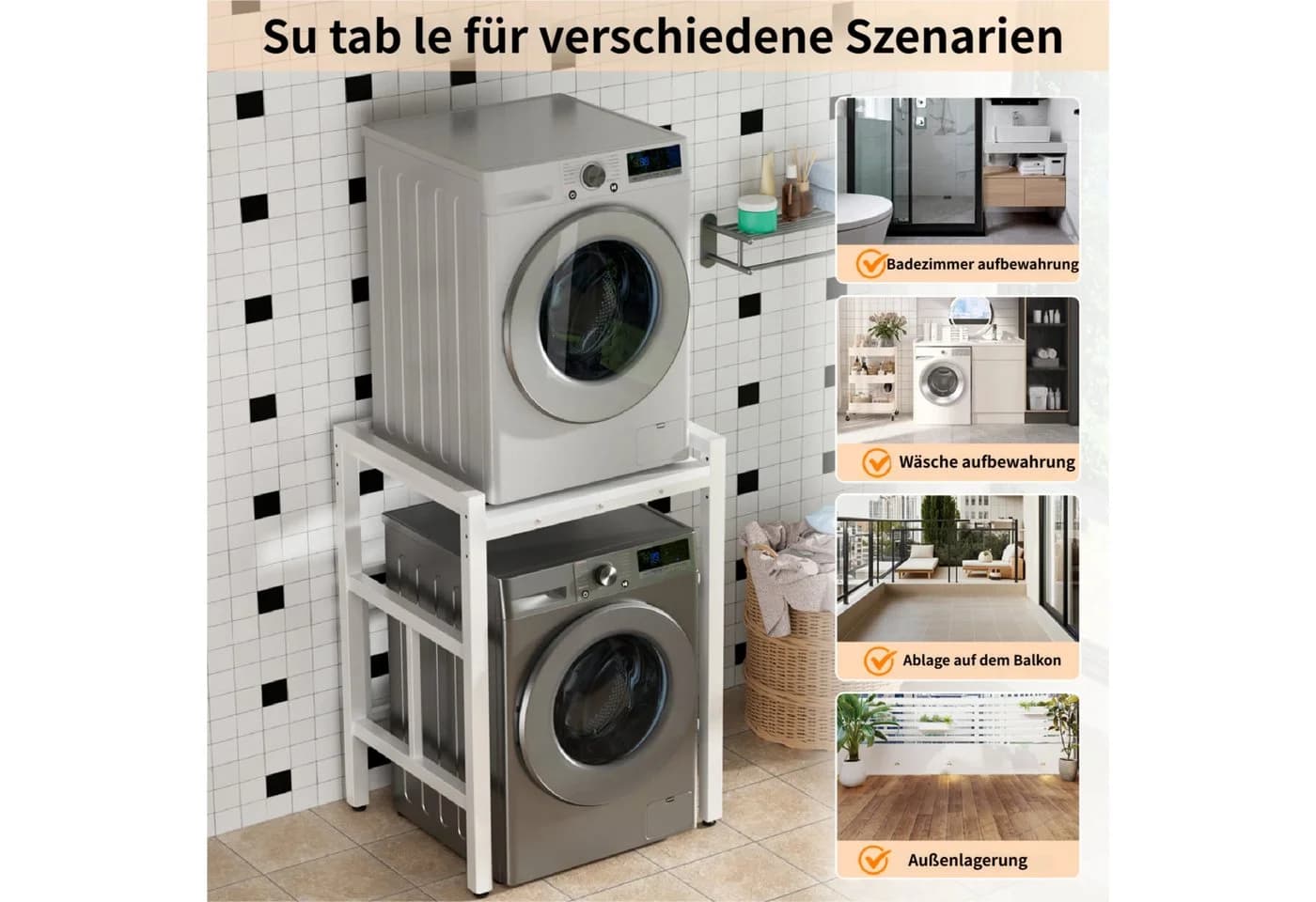 Rutaqian Waschmaschinenunterschrank Weiß Höhenverstellbar - Bild 4