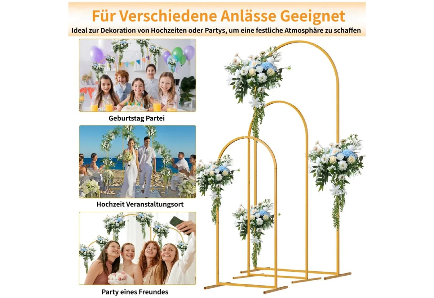 Rutaqian 3-teiliges Metallbogen-Set Gold für Hochzeiten & Dekoration - Bild 5