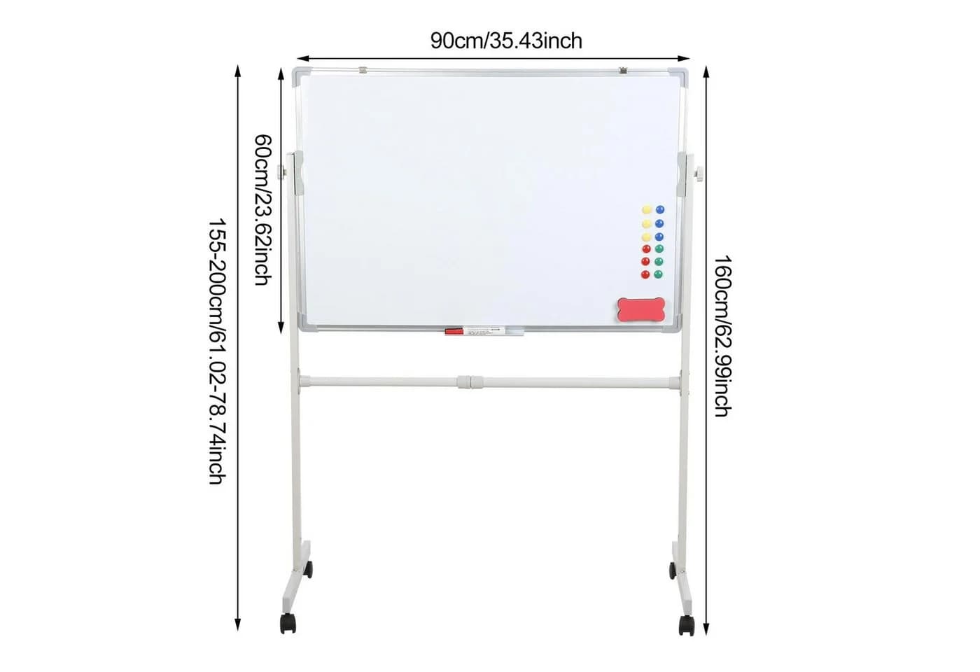 Rutaqian Mobiles Whiteboard Höhenverstellbar Weiß mit Rollen - Bild 3