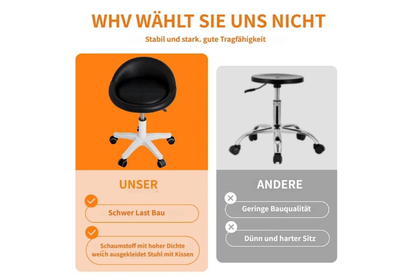 Rutaqian Drehhocker Schwarz Kunstleder höhenverstellbar mit Rollen - Bild 4