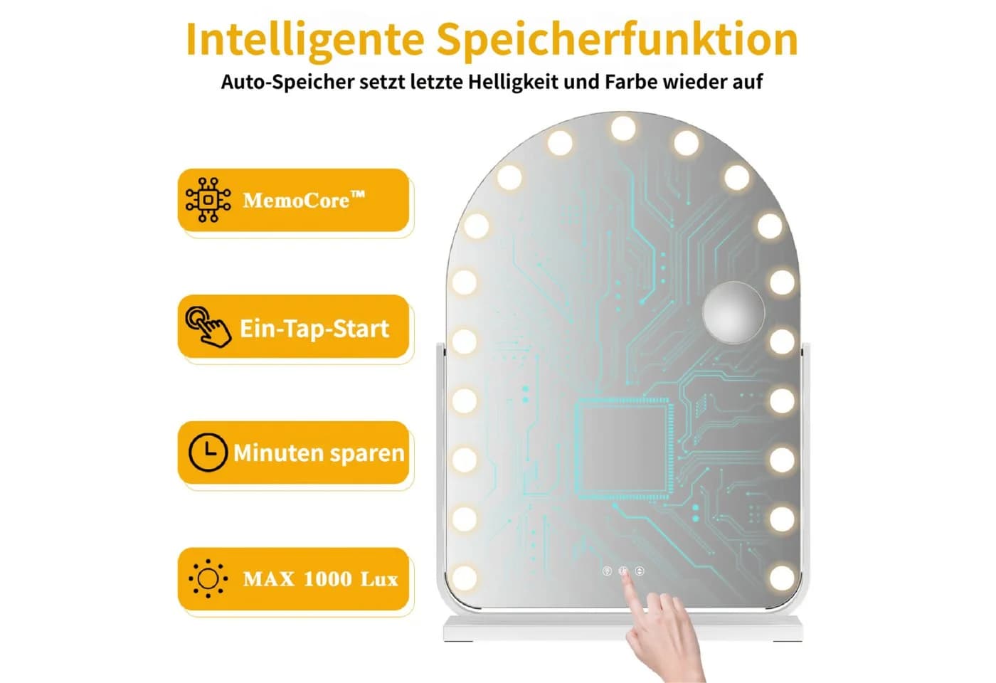 Rutaqian Schminkspiegel mit LED-Beleuchtung Weiß - Bild 3