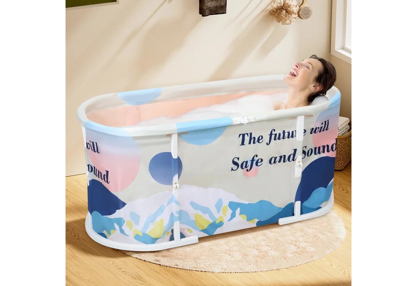 Rutaqian Faltbare Badewanne mit Metallrahmen 110x60x50 cm