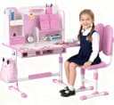 Rutaqian Kinderschreibtisch mit Bücherständer, Höheverstellbar 65 und 71cm Bild 2