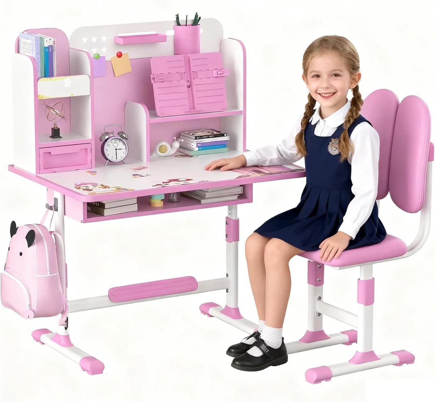 Rutaqian Kinderschreibtisch mit Bücherständer, Höheverstellbar 65 und 71cm - Bild 2