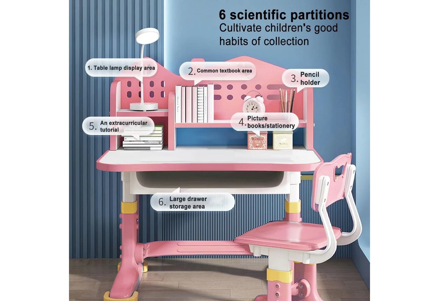 Rutaqian Kinderschreibtisch Höheverstellbar Rosa - Bild 4