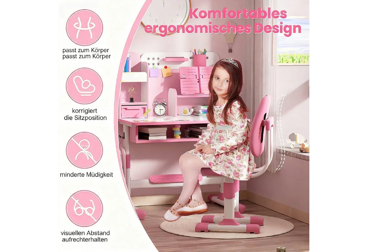Rutaqian Kinderschreibtisch 2Pcs Set Kinder Studie Schreibtisch Stuhl Set, höhenverstellbar - Bild 4