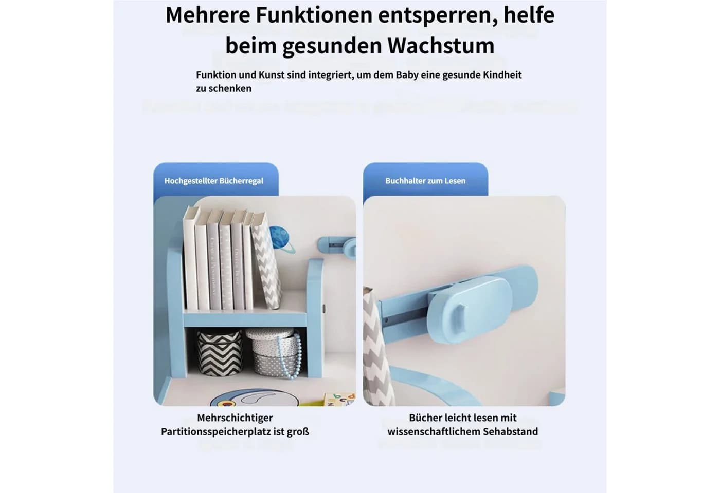 Rutaqian Kinderschreibtisch mit Bücherständer, Schüler-Schreibtisch und Stuhl, Ergonomischer Cartoon Design, Einfache Montage - Bild 5