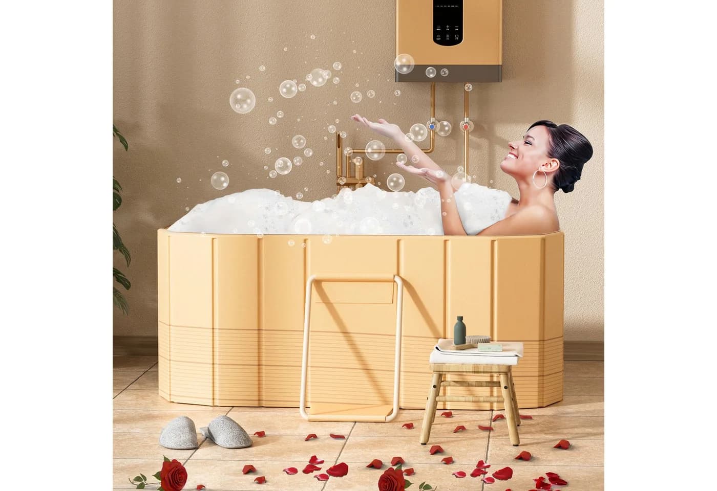 Rutaqian Faltbare Badewanne Tragbar mit Ständer - Bild 3