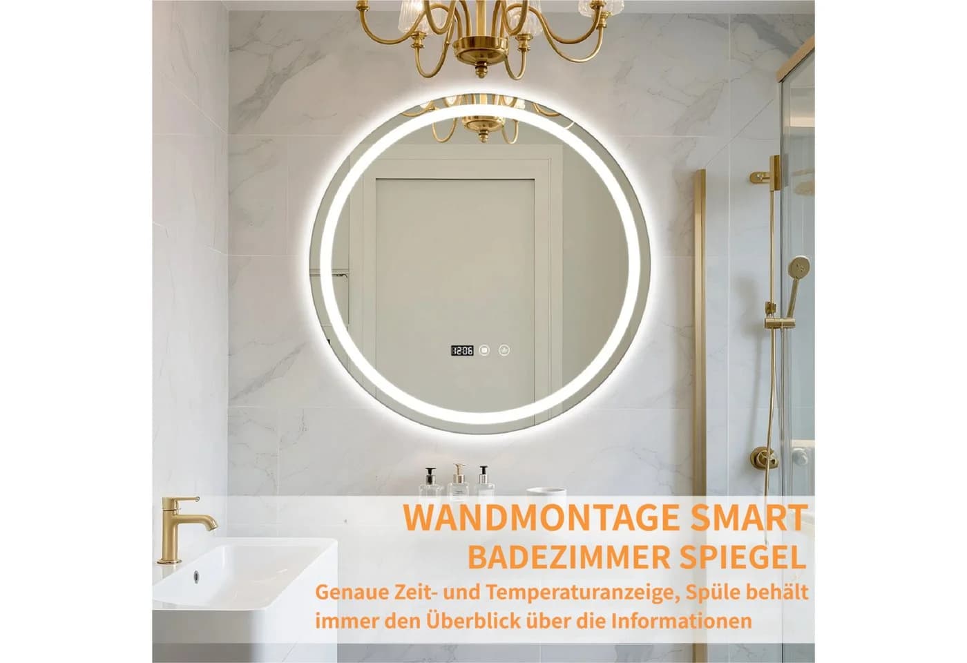 Rutaqian LED Badspiegel 60cm Rund mit Antibeschlag & Touchsensor - Bild 3