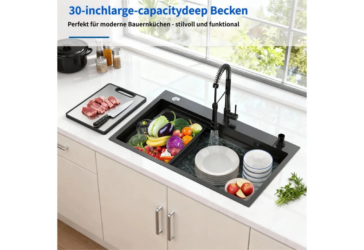 Rutaqian Einbauspüle Edelstahl 75cm mit Nano-Beschichtung & Workstation - Bild 4