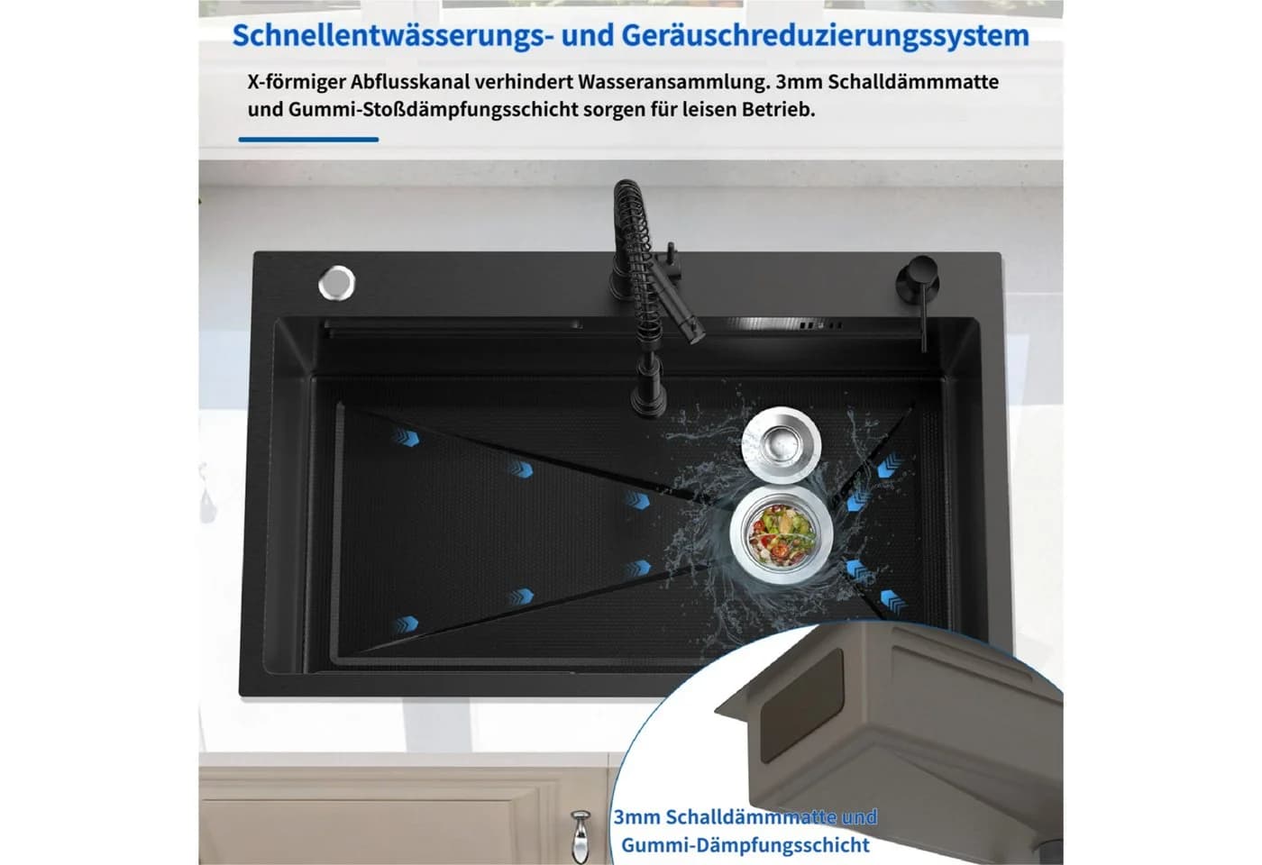 Rutaqian Einbauspüle Edelstahl 75cm mit Nano-Beschichtung & Workstation - Bild 5