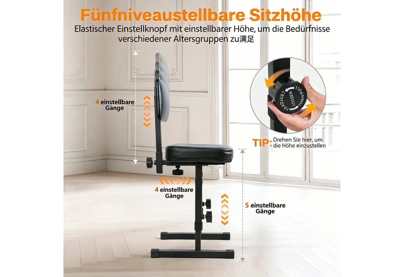 Rutaqian Klavierbank mit Rückenlehne, höhenverstellbar, schwarz - Bild 4