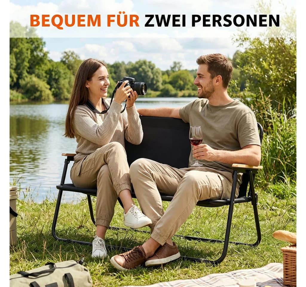 Rutaqian Gartenlounge-Bank Klappbar 2-Sitzer Schwarz - Bild 5