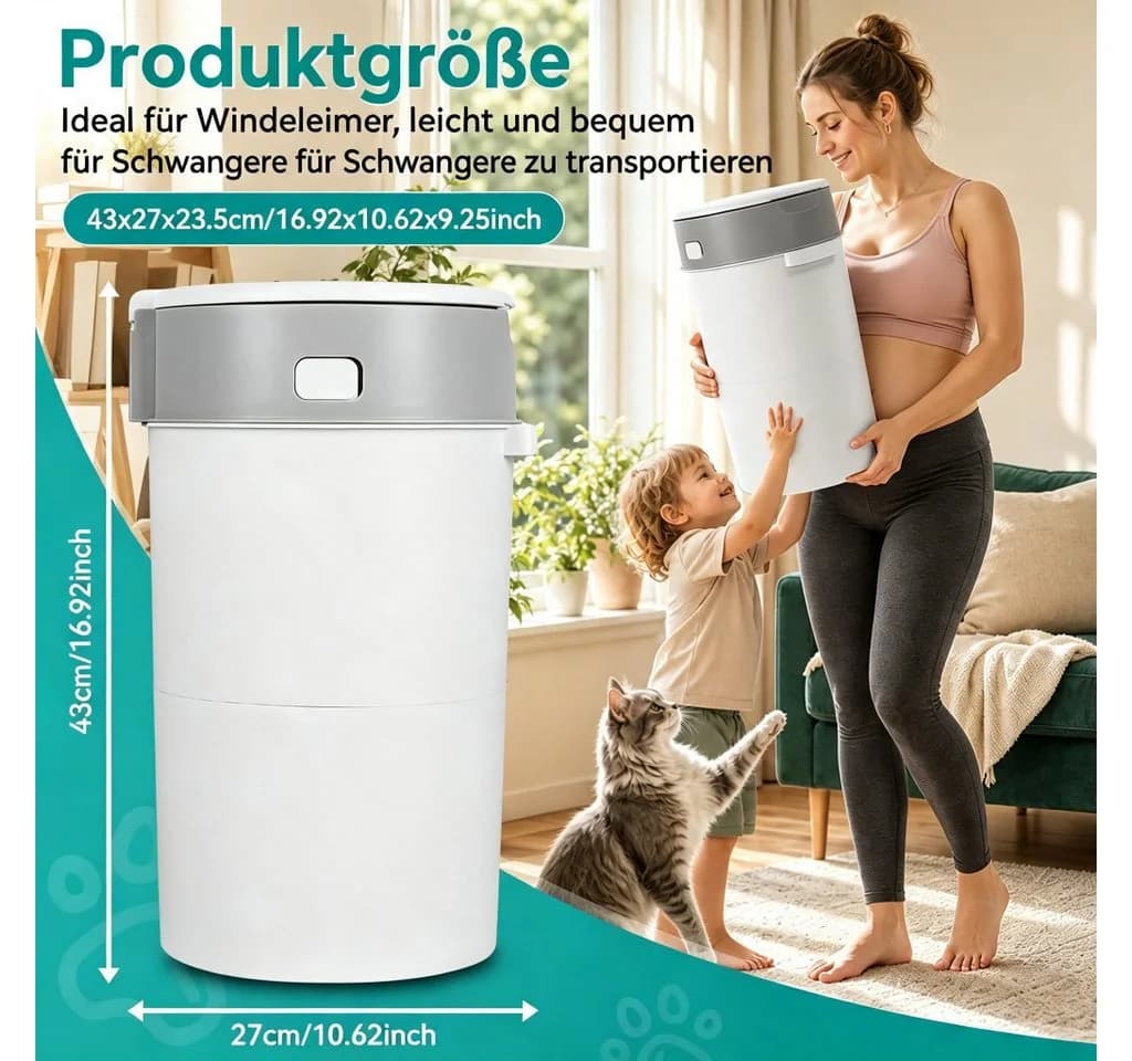 Rutaqian Windeleimer 13L Grau mit 360° Drehgriff und Geruchsverschluss