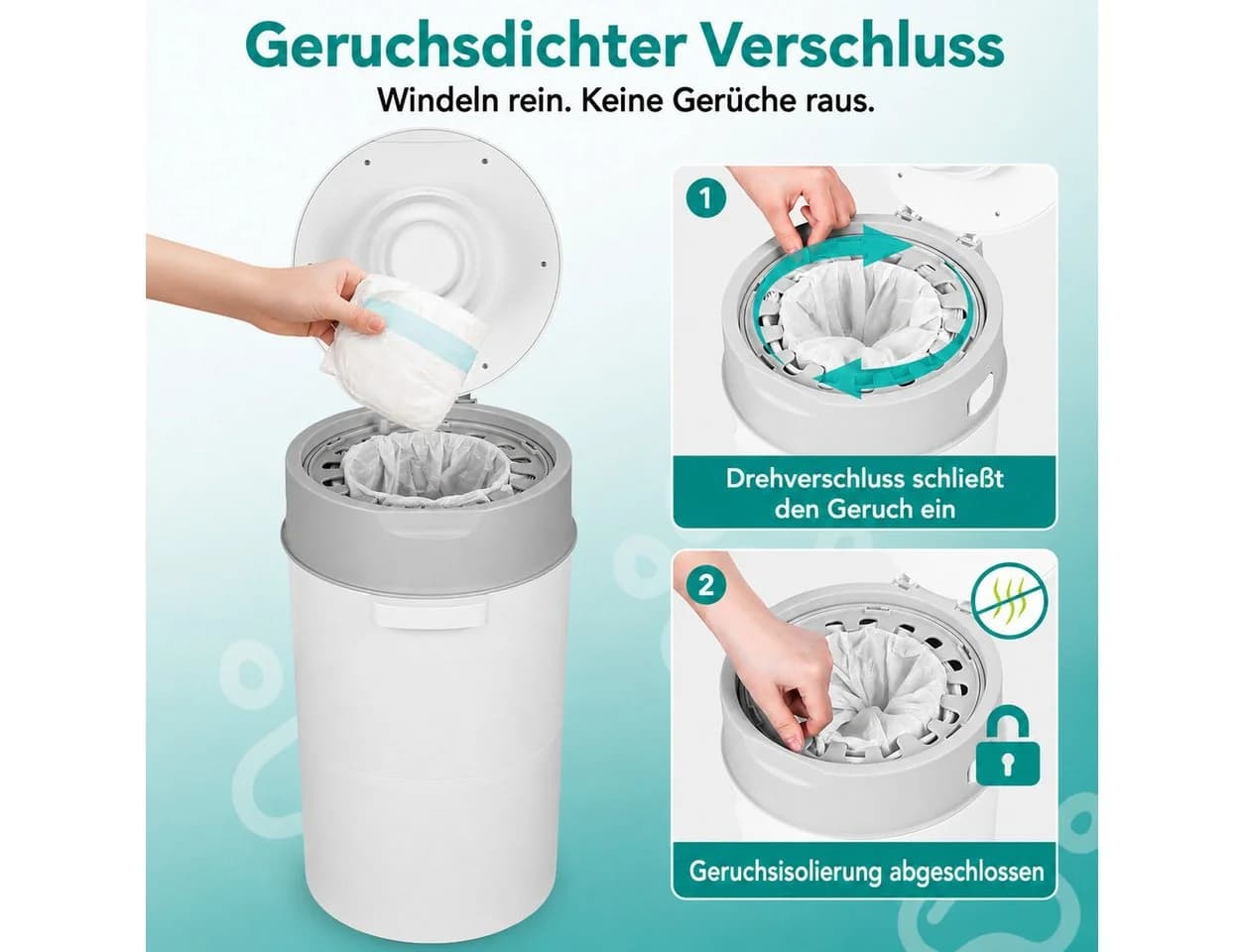 Rutaqian Windeleimer 13L Grau mit 360° Drehgriff und Geruchsverschluss - Bild 3