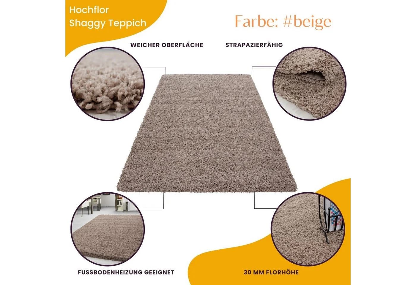 Teppium Shaggy Teppich Wohnzimmer Langflor 30 mm - Bild 3