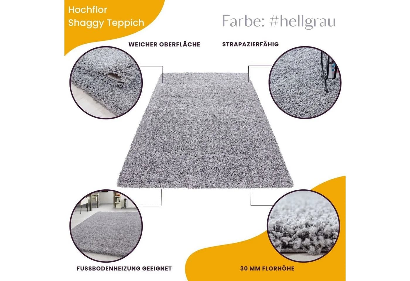 Teppium Shaggy Teppich Einfarbig 30 mm Hochflor - Bild 3