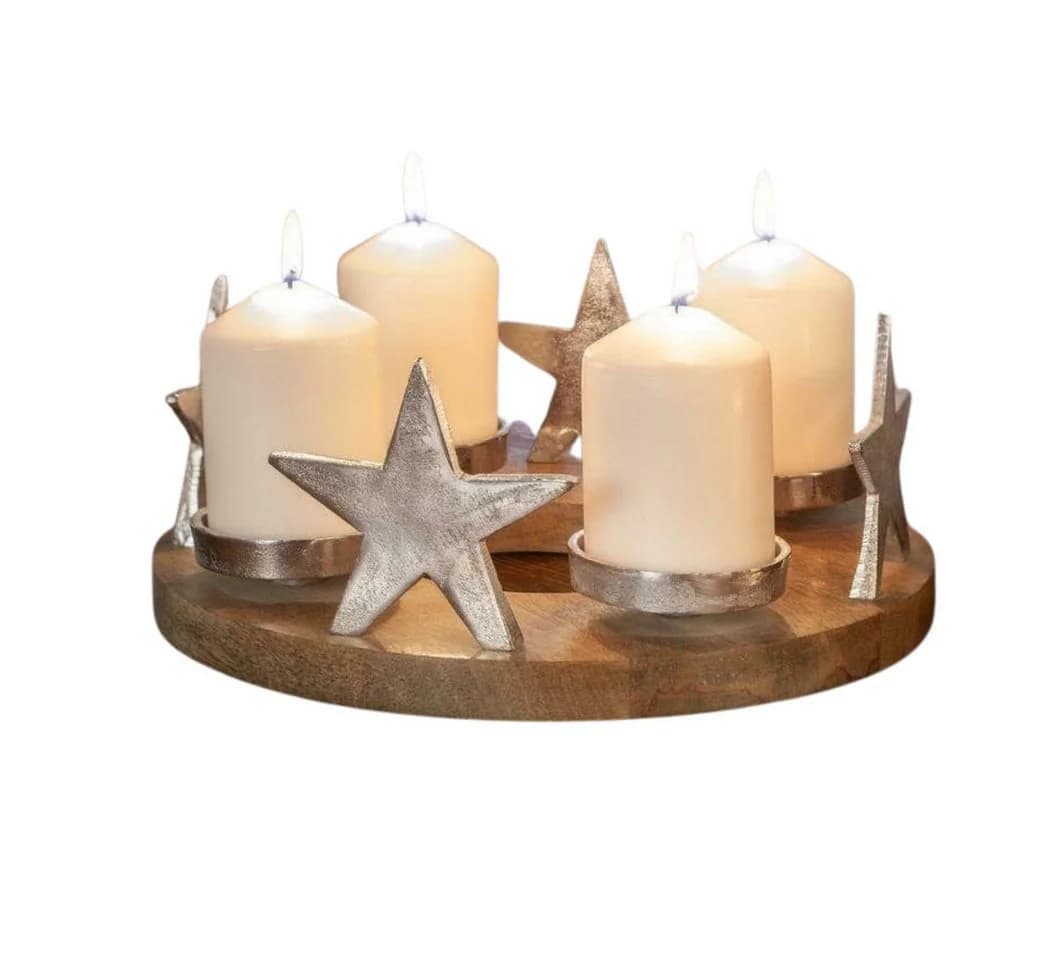 Home-trends24.de Adventskranz Stern Holz Advent Gesteck Teelichthalter Kerzenhalter - Bild 2