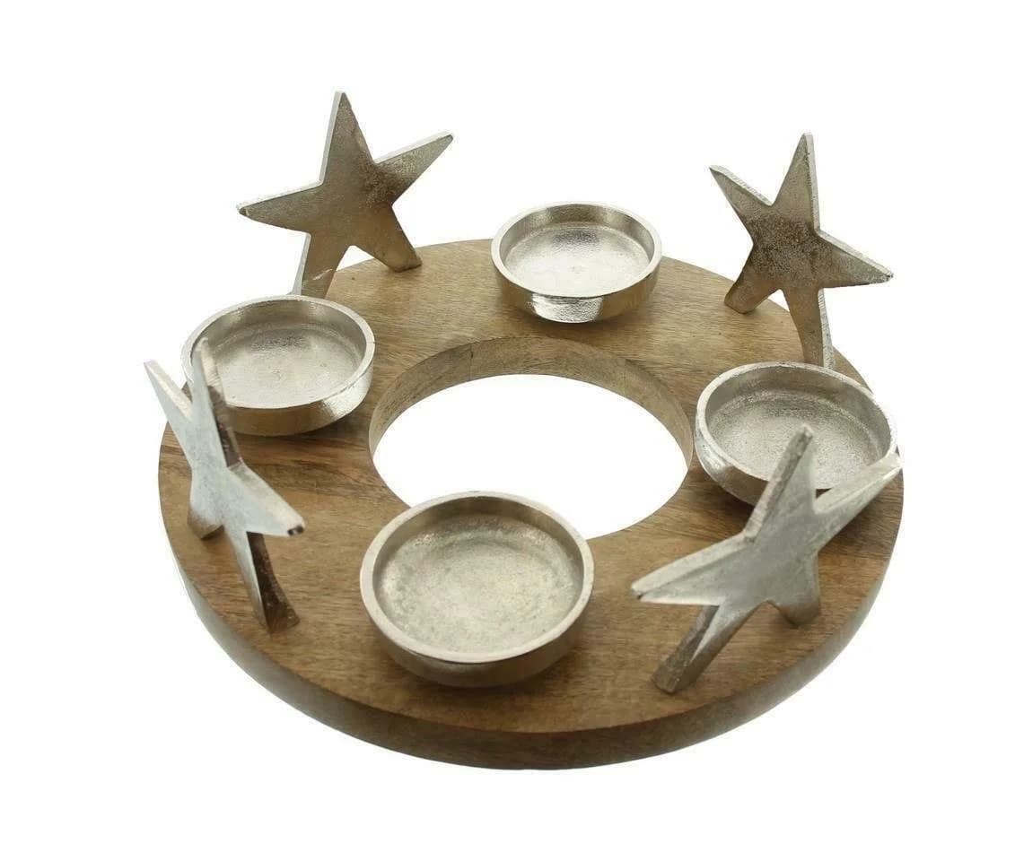 Home-trends24.de Adventskranz Stern Holz Advent Gesteck Teelichthalter Kerzenhalter - Bild 3