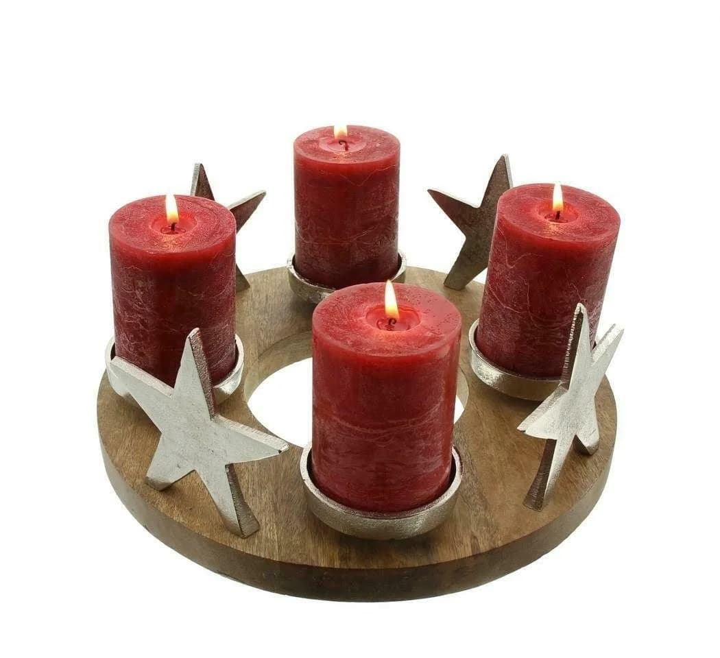 Home-trends24.de Adventskranz Stern Holz Advent Gesteck Teelichthalter Kerzenhalter - Bild 5