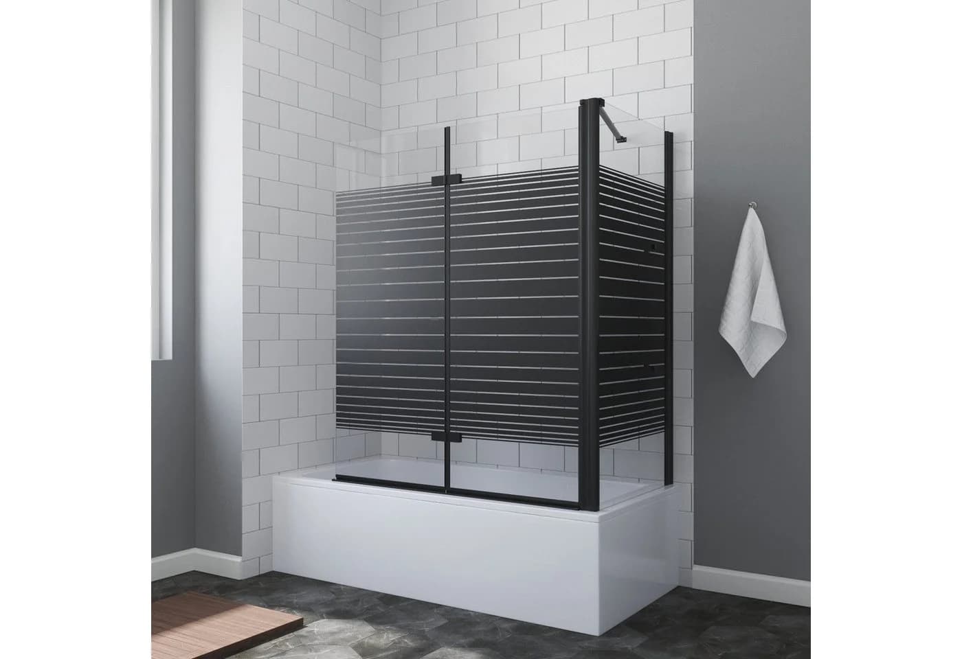 AQUALAVOS Badewannenaufsatz Eckdusche 120x70cm Schwarz ESG Glas - Bild 2