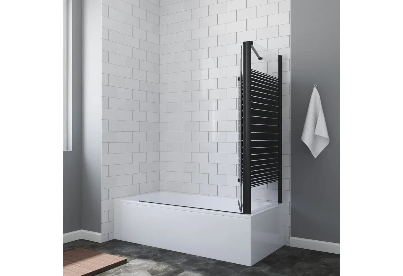 AQUALAVOS Badewannenaufsatz Eckdusche 120x70cm Schwarz ESG Glas - Bild 3