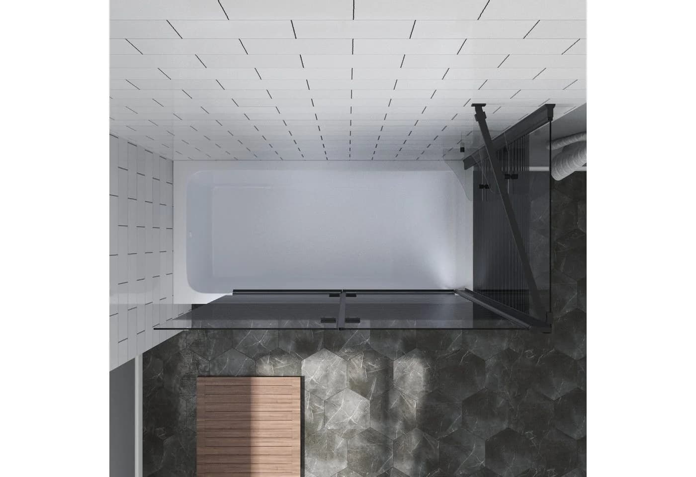 AQUALAVOS Badewannenaufsatz Eckdusche 120x70cm Schwarz ESG Glas - Bild 4