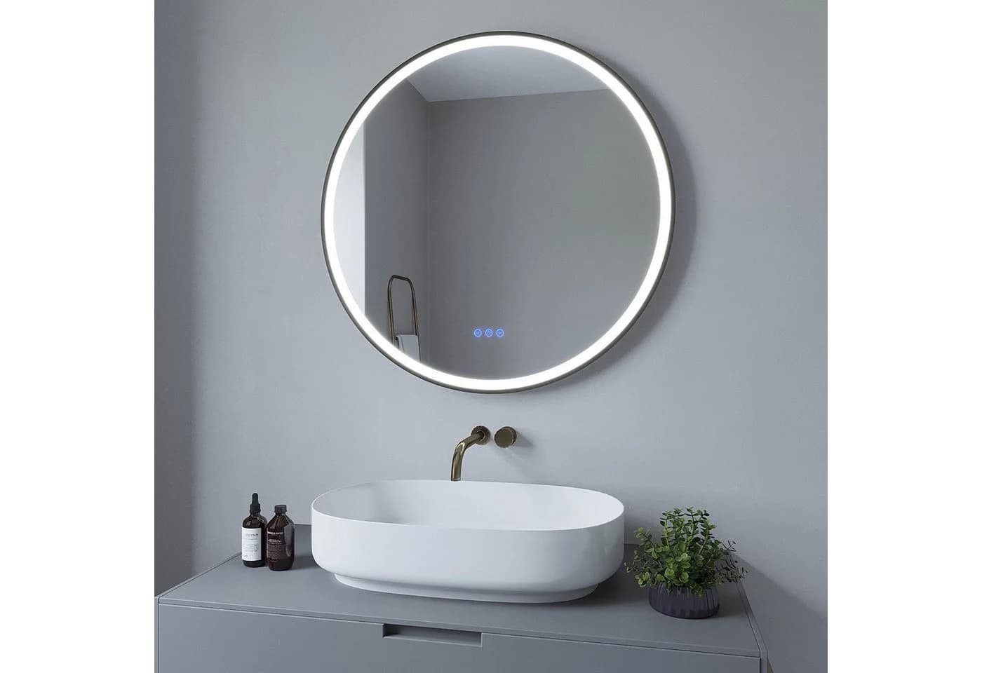 AQUALAVOS LED Badspiegel Rund 80 cm Schwarz Dimmbar - Bild 2