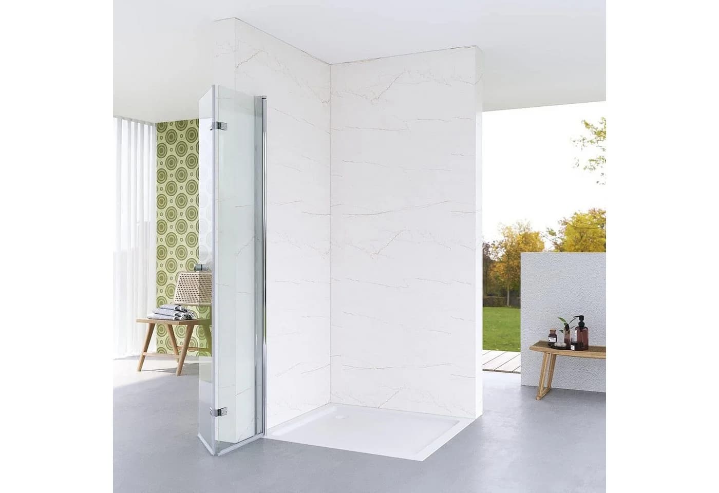AQUABATOS Duschwand Falttür Glas rahmenlos ESG 5mm