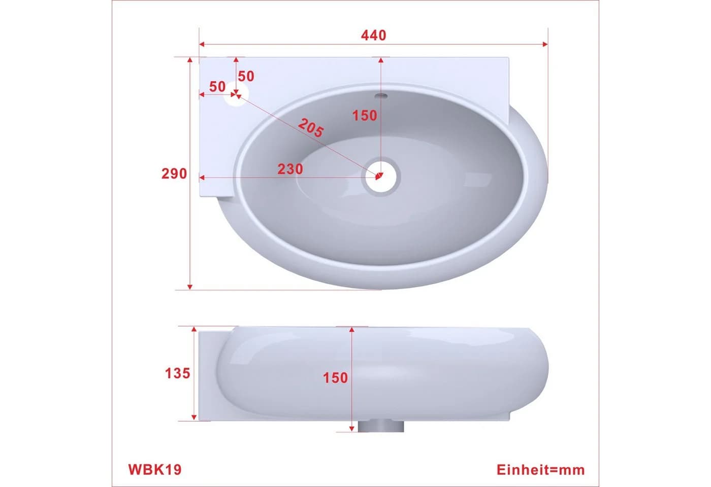 AQUABATOS Aufsatzwaschbecken Oval Weiß mit Hahnloch