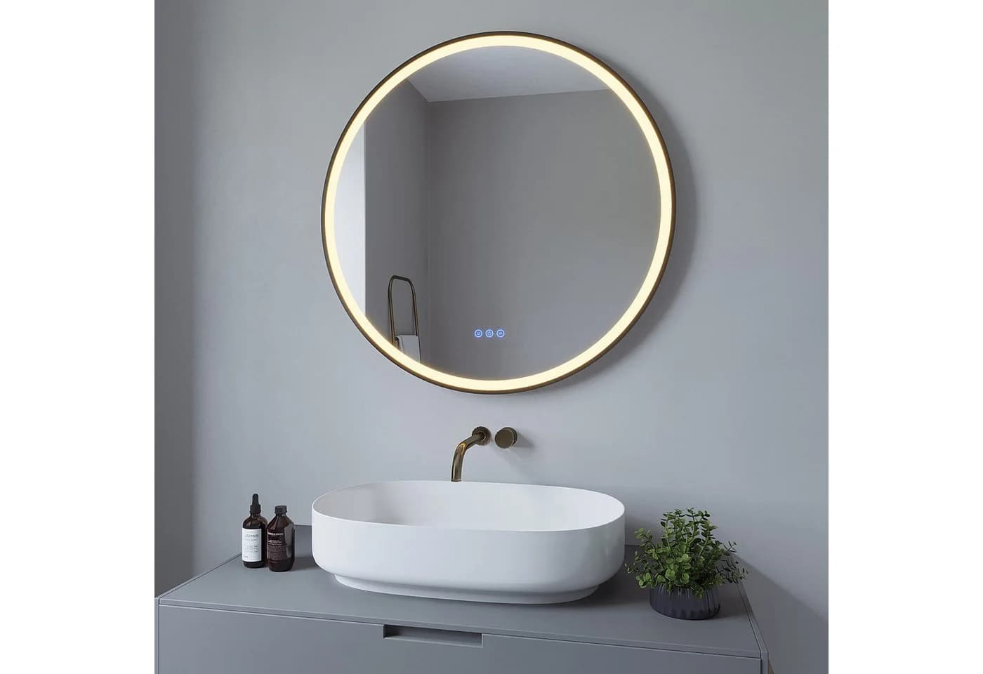 AQUABATOS LED-Badspiegel 80 cm Rund Schwarz Touch - Bild 4