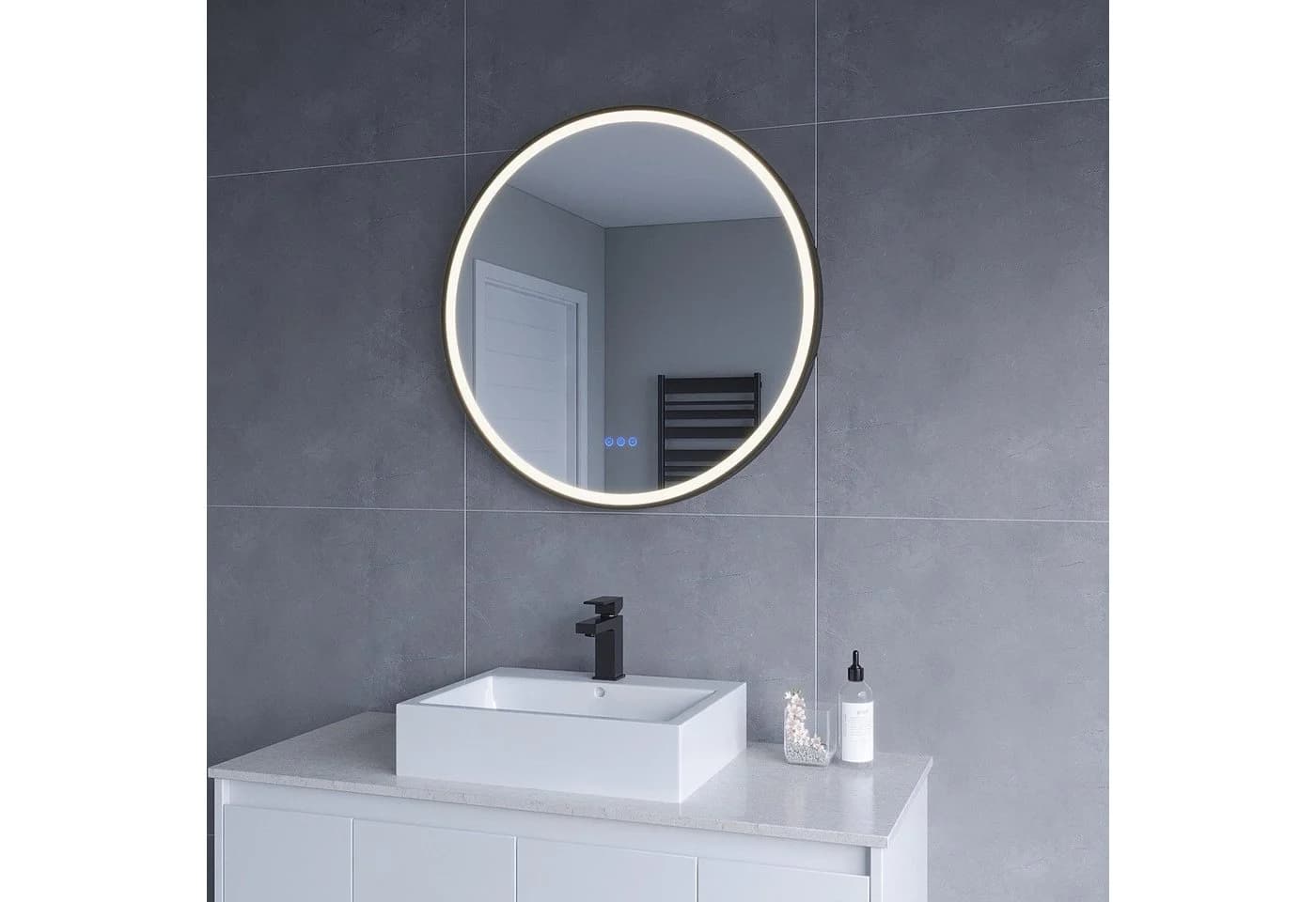 AQUABATOS LED Badspiegel rund 80 cm Aluminiumrahmen mit Touch-Schalter - Bild 2