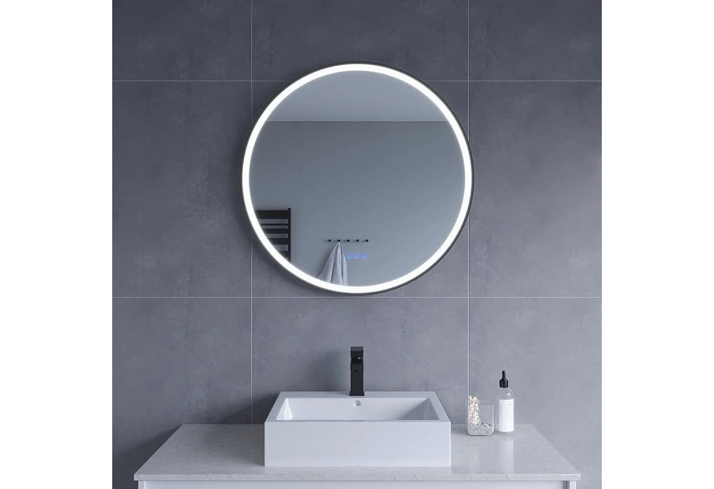 AQUABATOS LED Badspiegel rund 80 cm Aluminiumrahmen mit Touch-Schalter - Bild 3