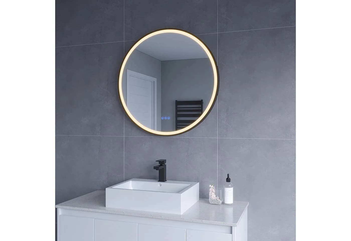 AQUABATOS LED Badspiegel rund 80 cm Aluminiumrahmen mit Touch-Schalter - Bild 4