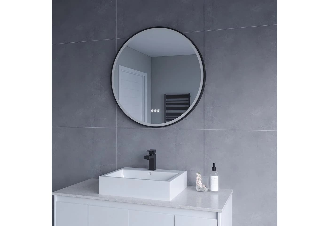 AQUABATOS LED Badspiegel rund 80 cm Aluminiumrahmen mit Touch-Schalter - Bild 5