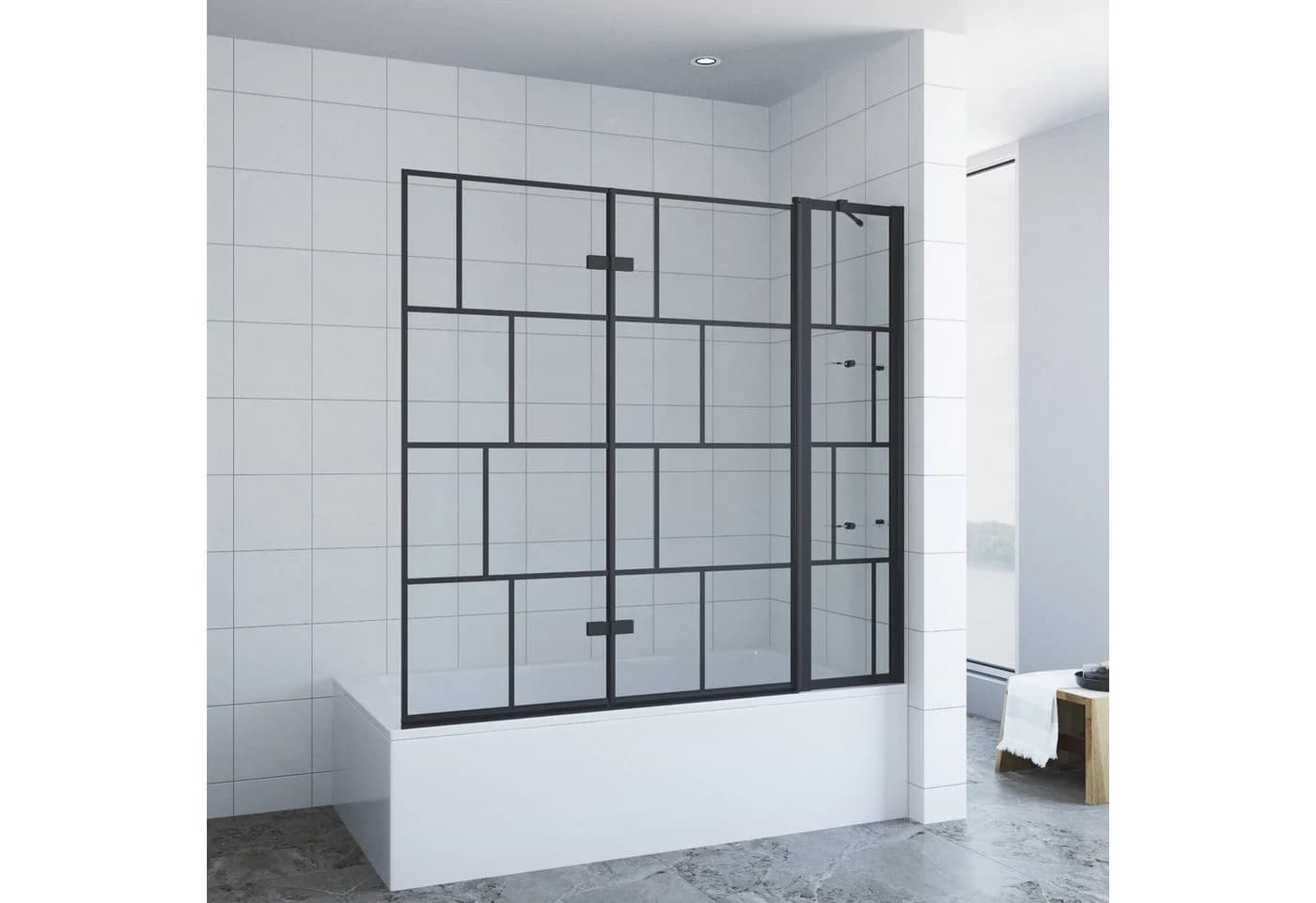 AQUABATOS Badewannenfaltwand Duschabtrennung 3-teilig Glas Spritzschutzwand - Bild 2